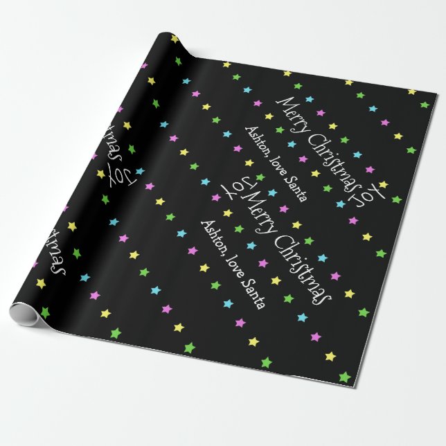 Personalised Santa Christmas Stars Wrapping Paper (Unrolled)