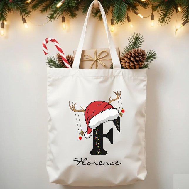 Personalised Santa Claus Bag for Mum or Friends (Christmas gift for teachers, Christmas gift for coworkers, personalized Santa tote bag for women,)