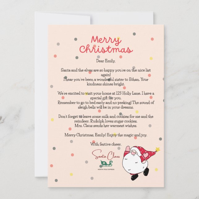 Personalised Santa Claus Letter Christmas Card  (Front)