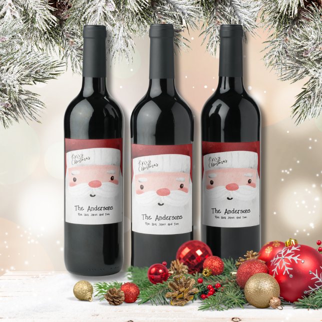 Personalised Santa Claus Merry Christmas Wine Label (Creator Uploaded)
