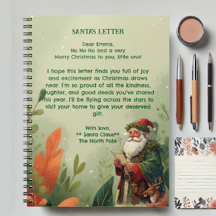 Personalised Santa Claus North Pole Reindeer Green Notebook