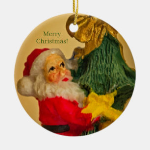 Personalised Santa Claus on Christmas Tree Vintage Ceramic Ornament