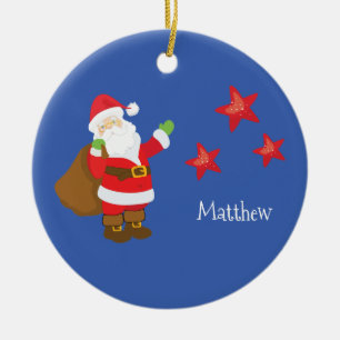 Personalised Santa Claus with Stars Ceramic Ornament