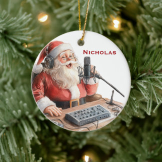 Personalised Santa Doing a Podcast Ceramic Ornament