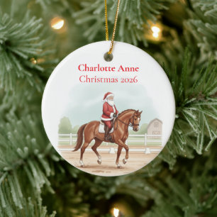 Personalised  Santa doing horse dressage Ceramic Ornament