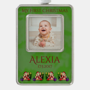Personalised Santa Elephants Babys First Christmas Silver Plated Framed Ornament