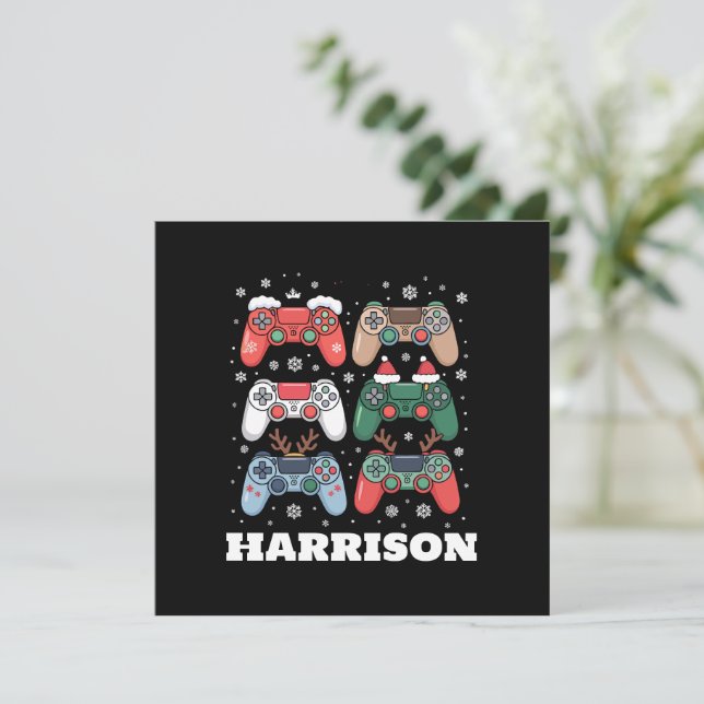 Personalised Santa Gaming Controller Gamer Xmas Holiday Card (Standing Front)