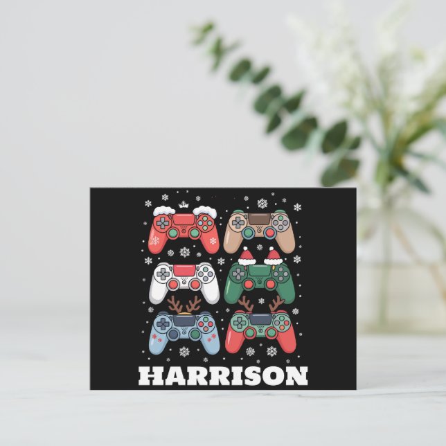 Personalised Santa Gaming Controller Gamer Xmas Holiday Postcard (Standing Front)