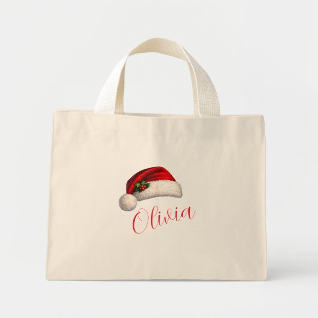 Personalised Santa Hat  Holiday  Mini Tote Bag (Front)