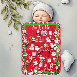 Personalised Santa Ho Ho Ho Christmas Winter Red Baby Blanket