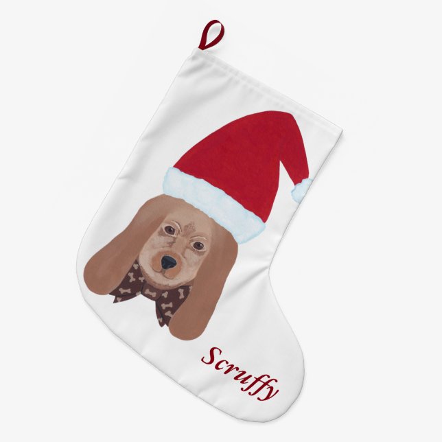 Personalised Santa Hound Dog Christmas Stocking (Front (Hanging))