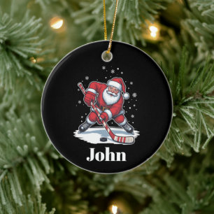 Personalised Santa Ice Hockey Christmas Sport Ceramic Ornament