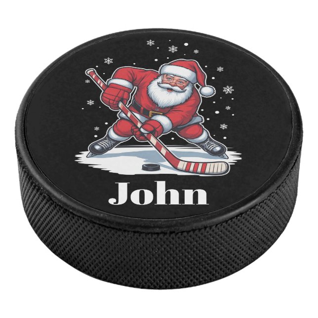 Personalised Santa Ice Hockey Christmas Sport  Hockey Puck (3/4)