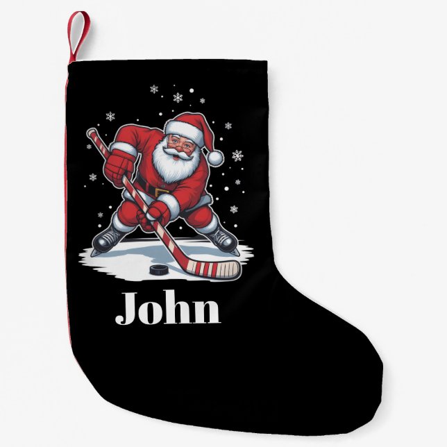 Personalised Santa Ice Hockey Christmas Sport  Small Christmas Stocking (Front)
