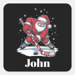 Personalised Santa Ice Hockey Christmas Sport  Square Sticker