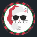 Personalised Santa Kitty Cat Christmas Stickers<br><div class="desc">Christmas Stickers. Personalised Stickers Sheet. Add your own custom name,  monogram,  quote or saying. You can change the background colour.</div>