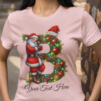 Personalised Santa Monogram Christmas Holiday T-Shirt
