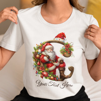 Personalised Santa Monogram Christmas Holiday T-Shirt