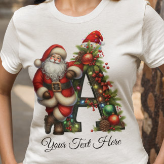 Personalised Santa Monogram Christmas Holiday T-Shirt