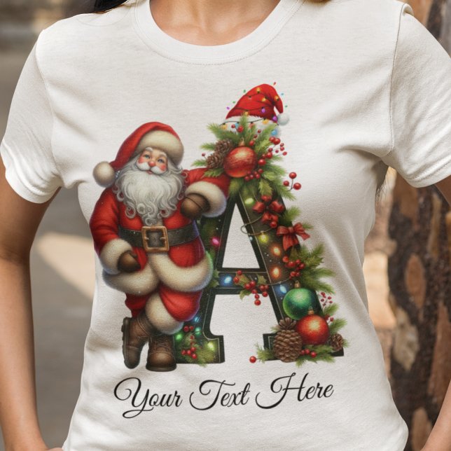 Personalised Santa Monogram Christmas Holiday T-Shirt (Creator Uploaded)