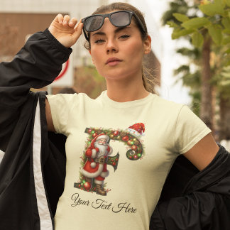 Personalised Santa Monogram Christmas Holiday T-Shirt
