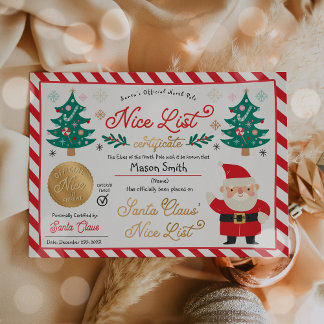 Personalised Santa Official Nice List Certificate Invitation