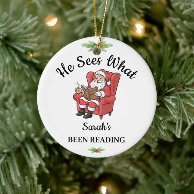 Personalised Santa Reading Ornament for Book Lover (Tree)
