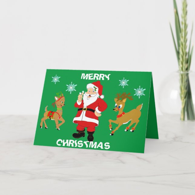 Personalised Santa & Reindeer Christmas Card (Front)