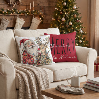 Personalised Santa reindeer Christmas Cushion