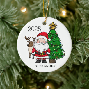 Personalised Santa Reindeer Christmas Tree Ceramic Ornament