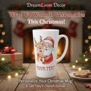 Personalised Santa & Reindeer Hug Christmas Latte Mug