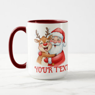 Personalised Santa & Reindeer Hug Christmas Mug