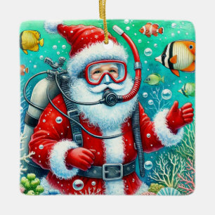 Personalised Santa Scuba Diving Christmas Ceramic Ornament