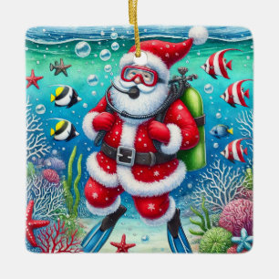Personalised Santa Scuba Diving Christmas Ceramic Ornament