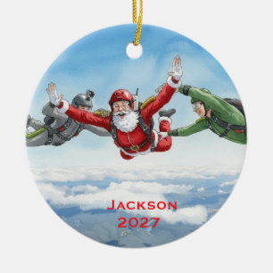 Personalised Santa Skydiving Ceramic Ornament