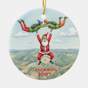 Personalised Santa Skydiving Ceramic Ornament