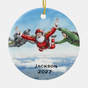 Personalised Santa Skydiving Ceramic Ornament