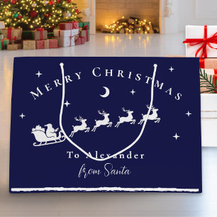 Personalised Santa Sleigh Reindeer Midnight Blue Large Gift Bag