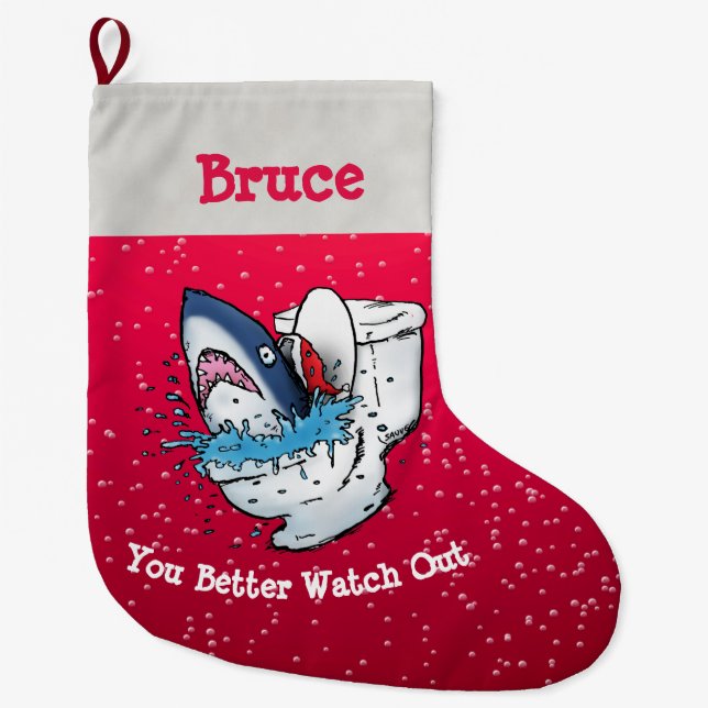 Personalised Santa Toilet Shark Large Christmas Stocking (Front)