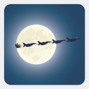 Personalised Santa w/ F-16 Jets Military Christmas Square Sticker