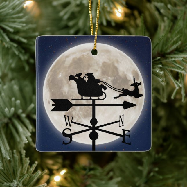 Personalised Santa Weathervane Full Moon Christmas Ceramic Ornament (Tree)