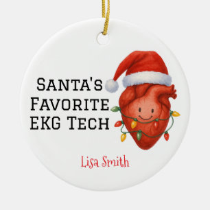 Personalised Santa's EKG Tech  Ceramic Ornament