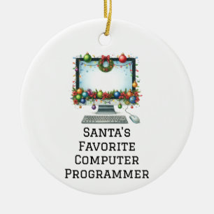 Personalised Santa's Favourite Computer Programmer Ceramic Ornament