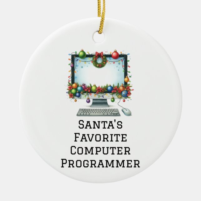 Personalised Santa's Favourite Computer Programmer Ceramic Ornament (Front)
