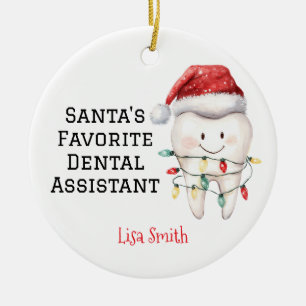 Personalised Santa's Favourite Dental Assistant Ceramic Ornament