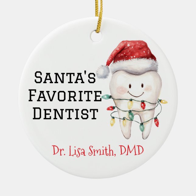 Personalised Santa's Favourite Dentist Ceramic Ornament (Front)