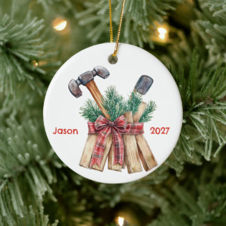 Personalised Santa's Favourite Handyman Ceramic Ornament