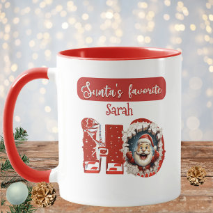 Personalised Santa's Favourite HO Red & White Xmas Mug