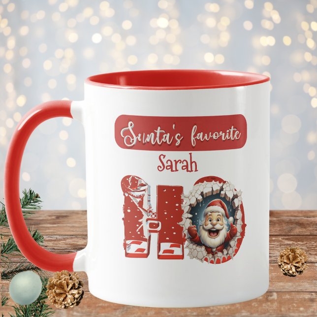 Personalised Santa's Favourite HO Red & White Xmas Mug (Creator Uploaded)