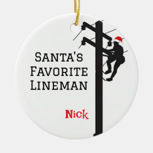 Personalised Santa's Favourite Lineman Ceramic Ornament